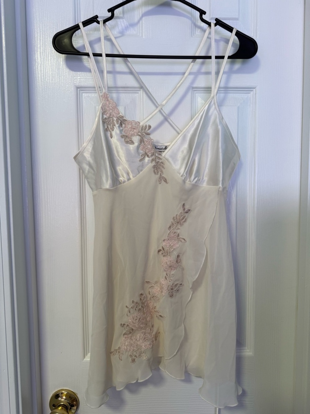 Linea Donatella Cream Satin & Blush Floral Embroidered Chemise